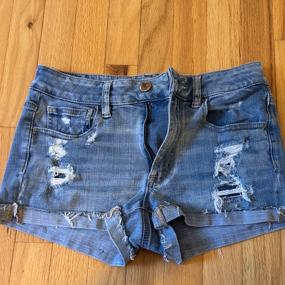 American Eagle Outfitters Blue Distressed Jean Shorts